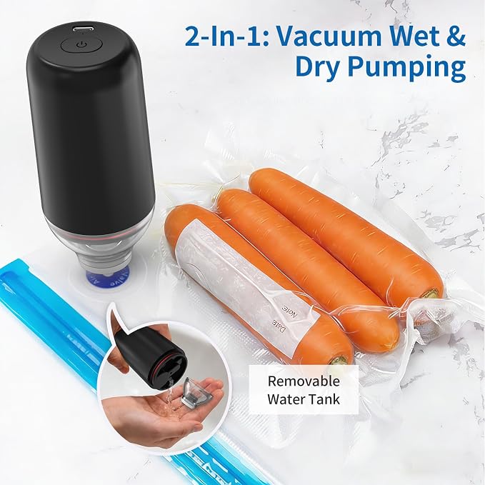 Portable Handheld Food Vacuum Sealer, Black(Pump Only) | Powerful Suction Compatible with Reusable Vacuum Bags, Ideal for Food Storage & Camping - Image 5