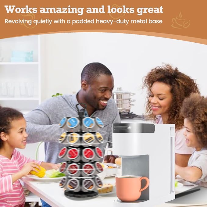 K Cup Holder 40 Pods Capacity, Coffee Pods Holder Storage Organizer Stand | K Cup Carousel, 360°Rotating K Cup Organizer, Easy-Grip Top Handle,Space-Saving for Countertop, K Cups Holder Easy Assembly - Image 4