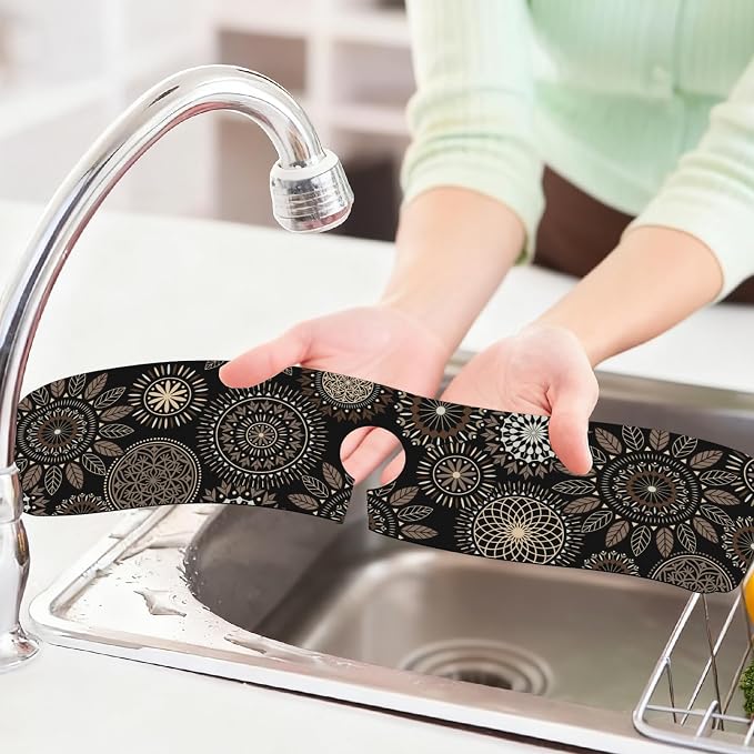 2 Pcs Kitchen Sink Splash Guard Faucet Mat Mandala Pattern Faucet Mat for Sinks Leaves Absorbing Drying Mat for Kitchen Bathroom, 23.6x5.5inch - Image 6