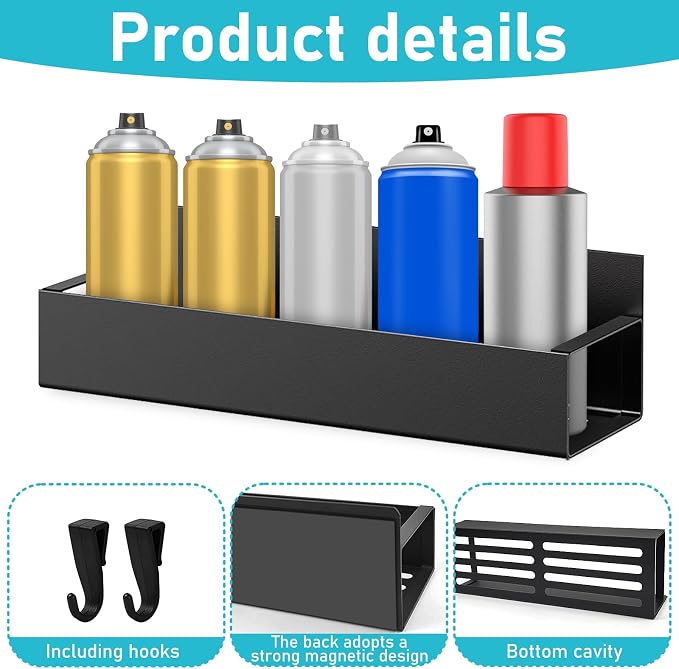 2 Pcs Magnetic Spray Can Holder, Magnet Toolbox Holder, Wall Mounted Spray Bottle Rack, Mechanic Paint Can Organizer, Tool Box Storage Rack for Garage Home Workspace (Black) - Image 3