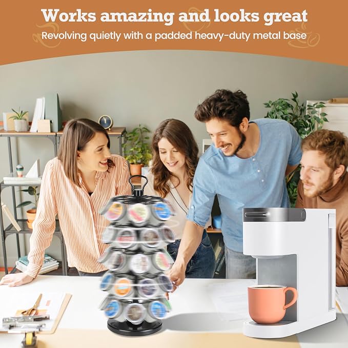 K Cup Holder, Coffee Pods Holder Storage Organizer Stand,40 Pods Capacity | K Cup Organizer,360°Rotating K Cup Carousel,Space-Saving for Countertop,Easy-Grip Top Handle,K Cups Holder Easy Assembly - Image 4