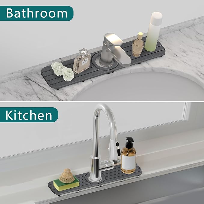 Water Absorbing Stone Kitchen Sink Mat Faucet Splash Guard for Bathroom | Quick Dry, Raised Feet, Diatomaceous Earth, Stone Faucet Mat, Sink Protector for Counter, Sink Accessories, Bathroom Decor - Image 7