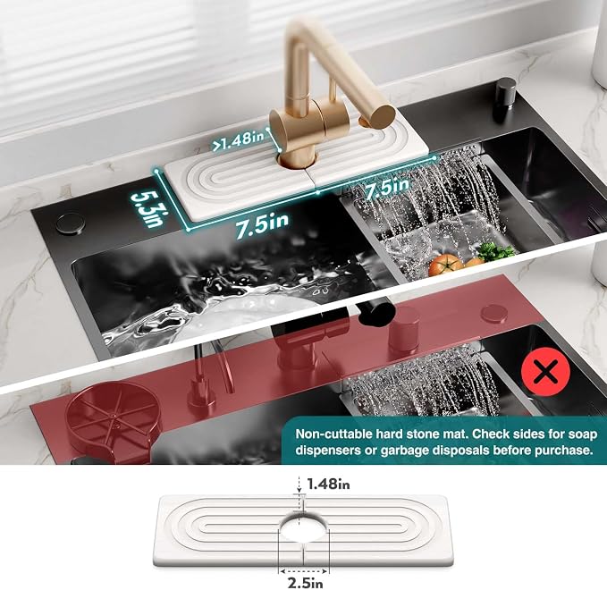 Faucet Mat for Kitchen Sink - Wider Diatomite Fast Drying Stone Sink Tray, Super Absorbent, Prevents Moisture Buildup - Faucet Splash Guard for Bathroom Counter (Light Grey, 15x5.3inch) - Image 2