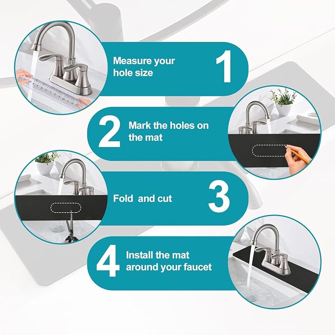 Customizable Kitchen Sink Faucet Mat: 24" Lx4 W Absorbent Splash Guard | Non-slip Fabric Rubber Mat, Cut to Fit Oval Rectangle Square Faucet & 2,3,4 Holes Irregular Sink with Soap Dispenser Air Gap - Image 3