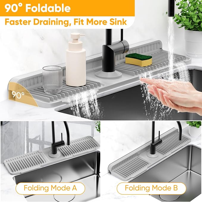 24'' Folding Faucet Mat for Kitchen Sink Splash Guard[7° Slope Fast Self-draining][Snap Lock Fit] Kitchen Sink Faucet Mat Splash Guard Kitchen Sink Area Water Splash Guard Behind Faucet Draining Mat - Image 6