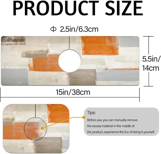 MCALK Orange Kitchen Sink Faucet Mat Splash Guard, Absorbent Quick-Dry Kitchen Sink Mat - Ideal for Splash Guard & Drip Catching with Abstract Art Decor( 1pc 15"x5.5") - Image 5