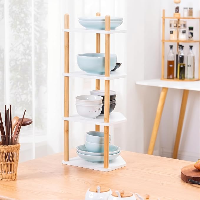 4-Tier Bamboo Corner Shelf,Kitchen Countertop Organizer,Corner Countertop Organizer Shelf, Coffee Bar Organizer,Coffee Bar Accessories,for Kitchen, Pantry, Organizers and Storage,White - Image 4