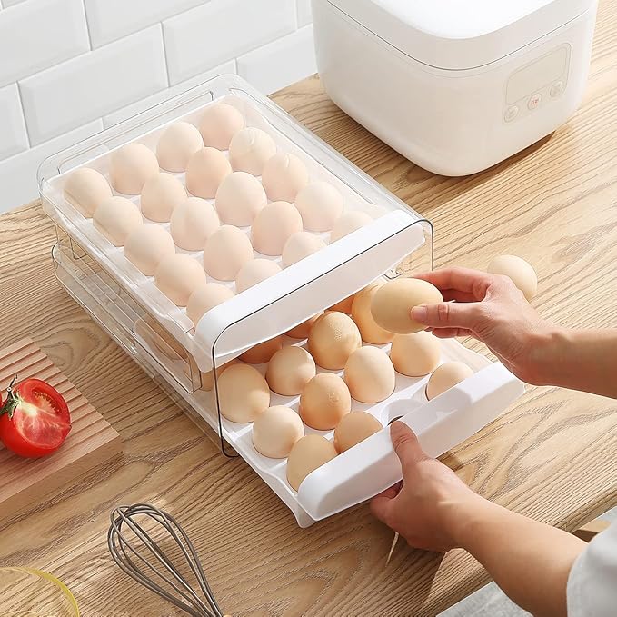 HOMQUEN Egg Holder, Clear Plastic - 2 Layer/40 Grid Egg Tray & Fresh Storage Box for Fridge - Image 4