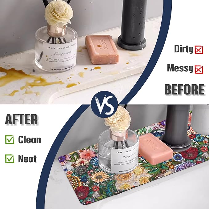 Sinkmat Absorbing Mat, 2 Pack Drying Mat Around Sink Splash Guard Behind Faucet Sinkmat For Kitchen Bathroom Island Rv 15 * 5.5 Inch (38 * 14 cm) - Image 5