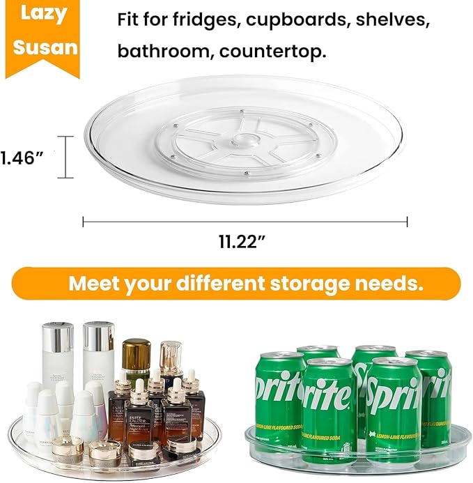 Clear Lazy Susan Organizer, Non-Skid Plastic 11" Lazy Susan Turntable for Cabinet Rotating Pantry Lazy Susan Cabinet Organizer, Storage Containers for Kitchen, Refrigerator Countertop - Image 2