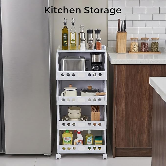UFORU 3 Tier Rolling Storage Cart,Plastic Open Storage Basket with Wheels | Rolling Storage Shelf for Kitchen,Bathroom,Bedroom and Living Room,Versatile Home Organization for Books,Toys - Image 4