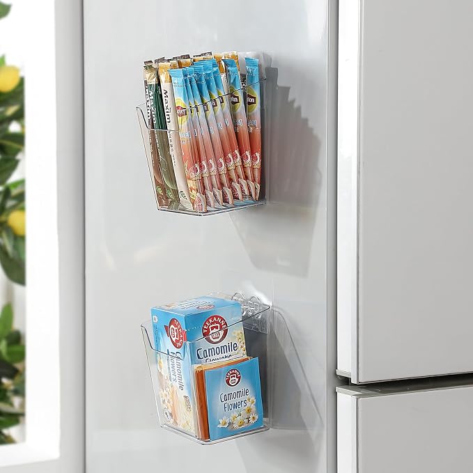 2-Pack Adhesive Cabinet Door Organizer, Hanging Storage Bins, Stick on Small Wall Basket, Bathroom Makeup Organizer, Inside Under Cabinet Storage Container for Kitchen, Pantry Organizer, Office, Dorm - Image 2