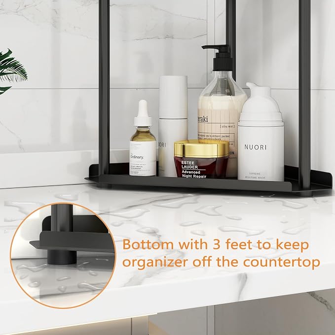 Jesginboo 3 Tier Bathroom Counter Organizer, Vanity Organizer Corner Shelf | Skincare, Makeup Countertop Organizers, Kitchen, Bathroom Counter Storage, Black - Image 4