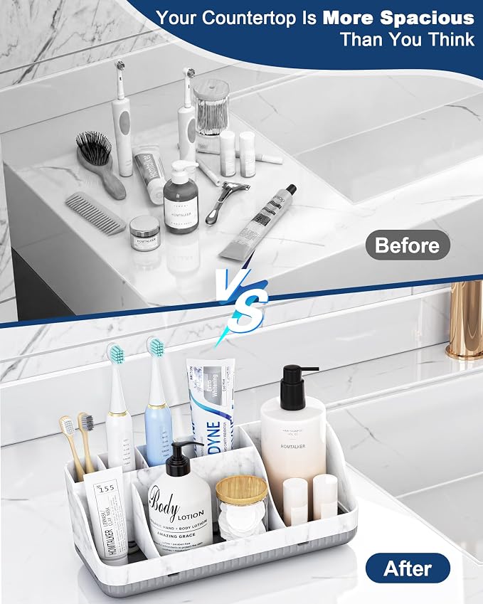 Bathroom Counter Organizer and Storage, 7 Slots Detachable Toothbrush Holders for Bathrooms, Anti-Slip Electric Toothbrush and Toothpaste Holder Countertop - Image 5
