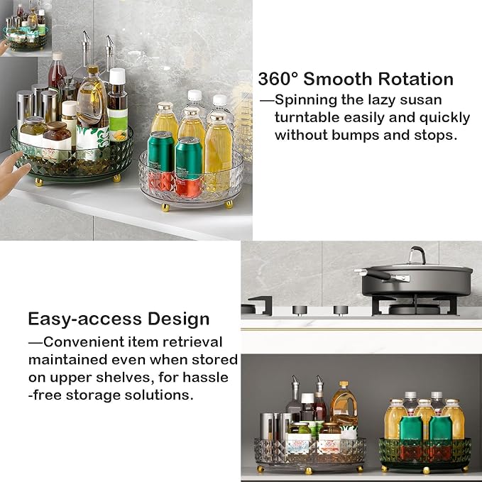 Makeup Perfume Organizer, 9 Inch /23cm 360 Degree Rotating Skincare Organizer, Cosmetics Organizer for Dresser Bathroom Bedroom Countertop Kitchen Pantry Cabinet Vanity Tray Refrigerator, Dark Green - Image 8