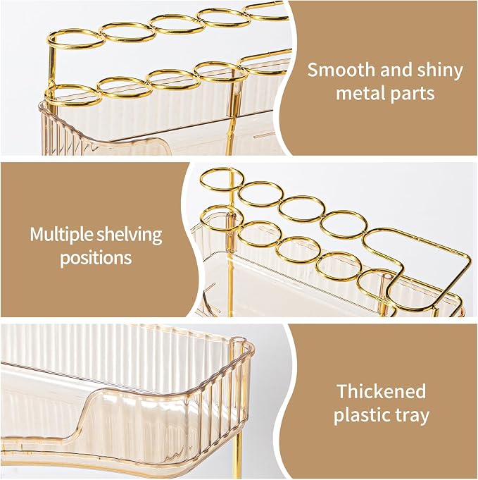 Upgraded 2-Tier Corner Bathroom Countertop Organizer – Spacious Storage for Makeup, Skincare & Perfumes, Built-in Brush Holder Fits Vanity/Dresser/Bsthtub (Vintage Gold) - Image 5