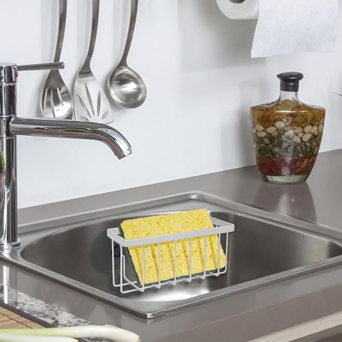 SHFKS Sponge Holder for Kitchen Sink,Sink Sponge Holder,Sink Caddy, Soap Holder,Bathroom,Scrubbers (Mat Silver) - Image 6
