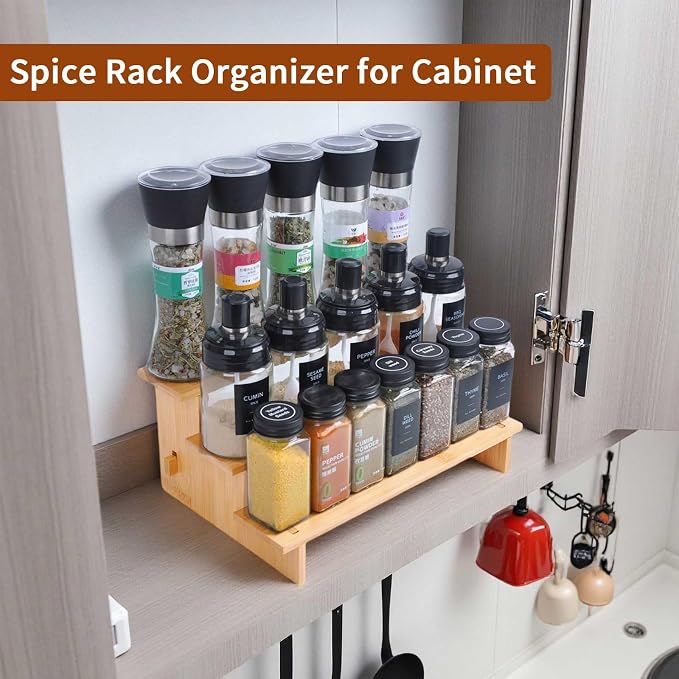JinDoWin 3 Tiered Spice Rack Organizer for Cabinet,Spice Organization for Cabinet, Seasoning Organizer,Spice Shelf and Spice Organizer for Cabinet,Pantry Organizers and Storage (1 Pack, Small) - Image 2