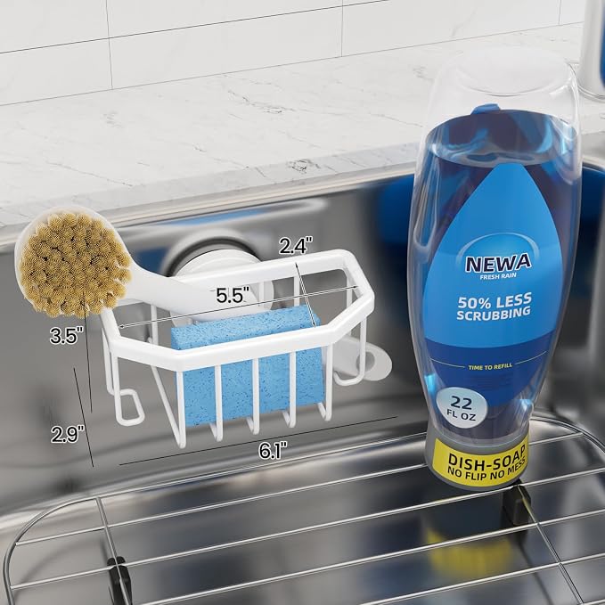 TAILI White Sponge Holder for Kitchen Sink with Strong Suction Cup | Dish Sponge Caddy Inside Sink Removable, Rustproof Aluminum for Sponges, Brushes, Stoppers and Scrapers - Image 3