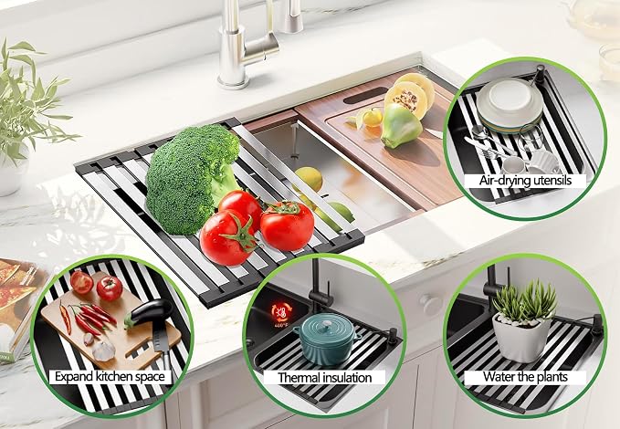 Over the Sink Kitchen Dish Drying Rack Organizer | Stainless Steel Collapsible Non-Slip Space-Saving [19.69*12.8IN] - Rust-Resistant Heat-Resistant Sturdy - Easy to Clean - Image 5