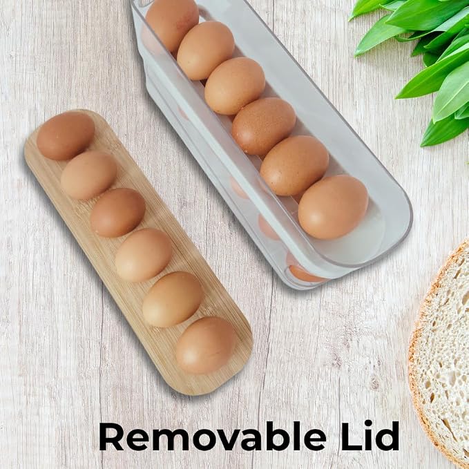 18 Egg Dispenser for Refrigerator - Durable Organizer with Wooden Lid, Space-Saving Storage Bin for Freshness, Kitchen Organization, Easy Access & Stylish Design - Image 5