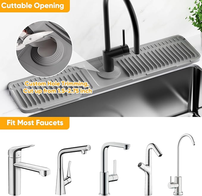 24'' Longer Faucet Mat for Kitchen Sink Splash Guard[7° Slope Fast Self-draining][Snap Lock Fit]Kitchen Sink Faucet Mat Splash Guard Kitchen Sink Area Water Splash Guard Behind Faucet Draining Mat - Image 7