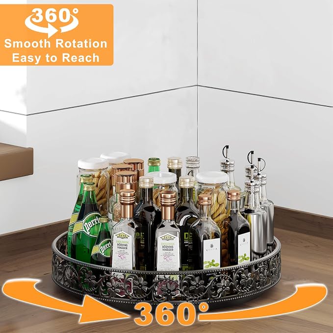 13 inch Lazy Susan Turntable Organizer, Black | Large Rotating Spice Rack, For Dining Table Top, Cabinet Countertop Pantry, Kitchen Cupboard Bathroom - Image 2