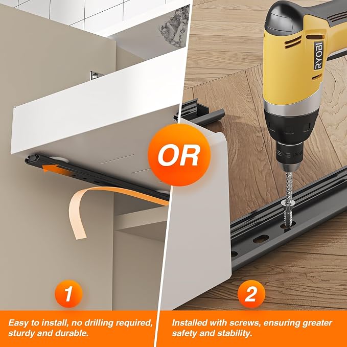 Expandable Pull Out Cabinet Organizer,16.5-26.7" Wx21''D,2 Pack | Upgraded 3 Quiet Slide Rails, Nano-Film Adhesive Fixing, White, Fit Kitchen/Living Room/Bathroom/Vanity - Image 6