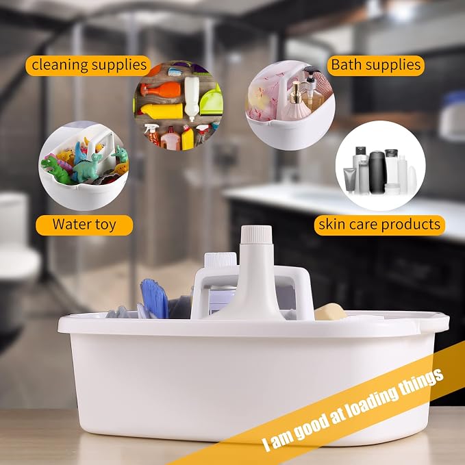 2-Pack Large White Cleaning Caddy for Cleaning Supplies with Handle - Portable Plastic Tote Organizer for Shower, Bathroom, Kitchen, Under Sink Storage - Image 7