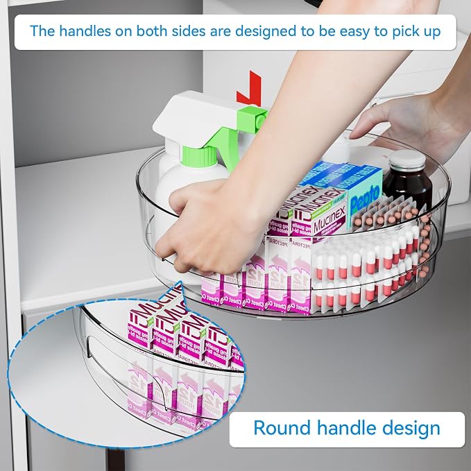 12" W Clear Acrylic Lazy Susan Turntable for Refrigerator,Cabinet - with Handle - 2 Pack Large Fridge Sauce Condiment Turn Table Organizer,Spinning Round Spice Rack Carousel for Pantry,Kitchen - Image 4