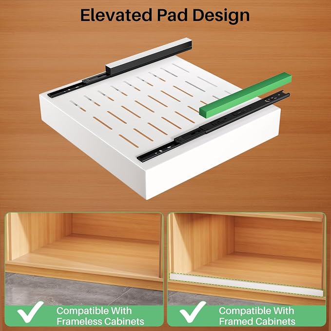 2Pack Pull out Cabinet Organizer, 21"Deep, Heavy Duty Full-extension Slide out Drawers for Kitchen Cabinet, Roll out Shelf Storage with Nano Adhesive for Pots, Bathroom, Pantry, Home, White - Image 3