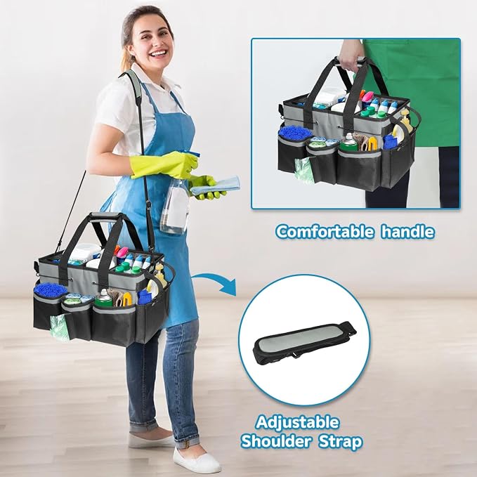 Cleaning Tool Organizer Bag with Handles, Cleaning Caddy, Grey | Cleaning Bag for Housekeepers,Detachable Shoulder Strap & Dividers, for Car Detailing, Housekeeping, Cleaners - Image 5