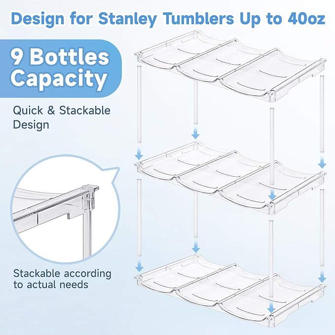 spospo Stackable Water Bottle Organizer for Stanley 40 oz Tumbler | Water Bottle Holder for Cabinet, Pantry Kitchen Organizers and Storage for Stanley Cup Accessories, Tumbler Organizer, 3 Pack - Image 4