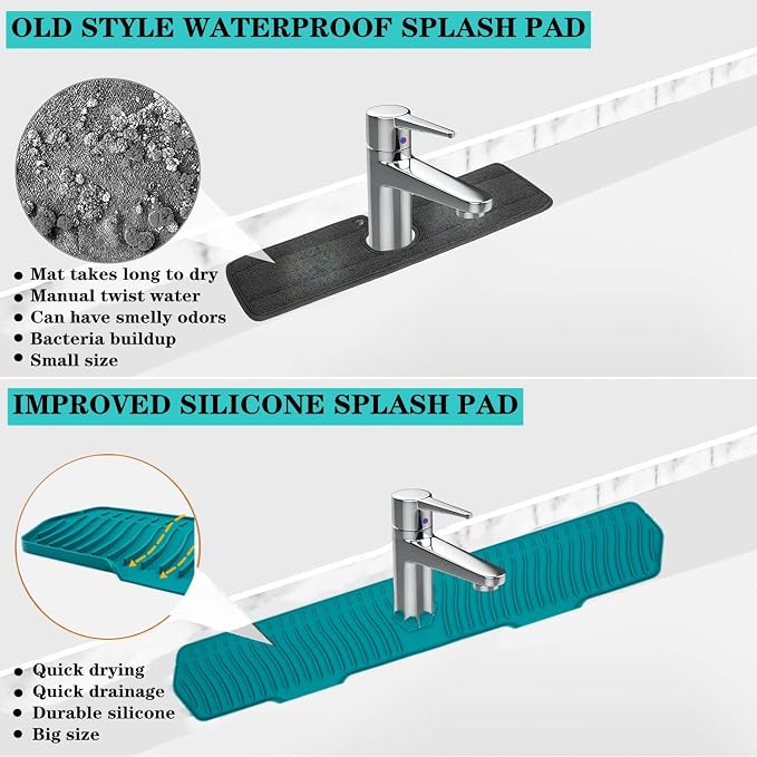 30 Inch Sink Splash Guard, Large Size Kitchen Sink Splash Guard, Longer Silicone Faucet Handle Drip Catcher Tray for Kitchen Countertop, Bathroom, Farmhouse (Black) - Image 5