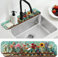 2 Pcs Kitchen Sink Splash Guard Faucet Mat Colored Glass Vases with Plants Pattern Faucet Mat for Sinks Roses Absorbing Drying Mat for Kitchen Bathroom, 23.6x5.5inch by CONCHLERY%E6%97%97%E8%88%B0%E5%BA%97