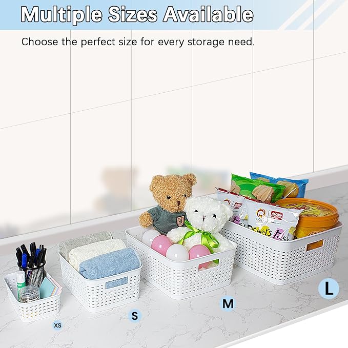 Soddeph Plastic Storage Baskets for Cabinets, Household Pantry Organization with Handle,Organizer Bins for Room,Bathrooms,Under-Sink,Kitchen (White, L-3PACK) - Image 4