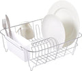 Sweet Home Collection Metal 2 Piece Dish Drying Rack Set Drainer with Utensil Holder Simple Easy to Use Fits in Most Sinks, 14.5" x 13" x 5.25", White by SweetHomeCollection