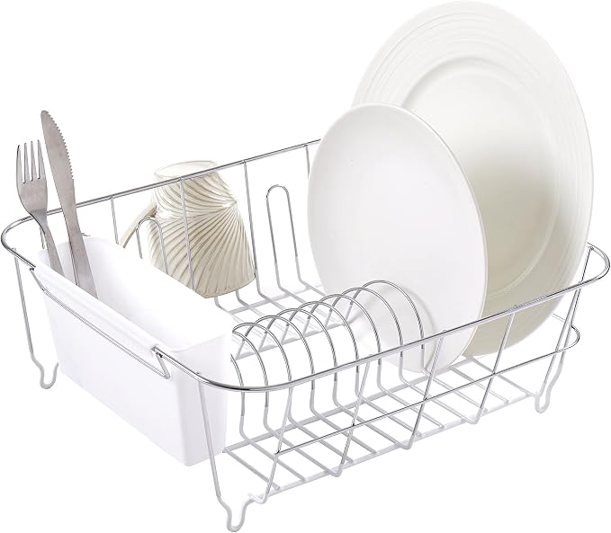 Sweet Home Collection 2 Piece Dish Drying Rack Set Drainer with Utensil Holder Simple Easy to Use Fits in Most Sinks, 14.5" x 13" x 5.25", White (Pack of 12) by SweetHomeCollection