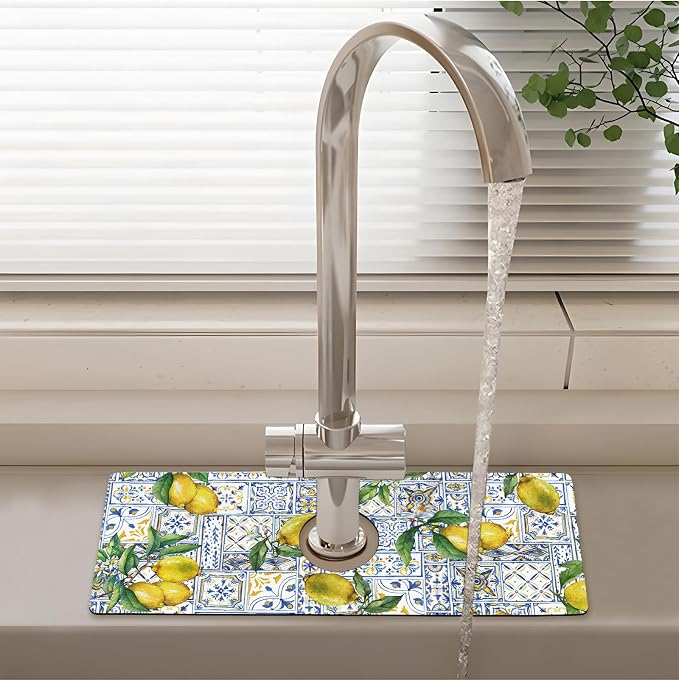 Patterned Sink Faucet Mat Kitchen Splash Guard Super Absorbent Drying Mat, Non-Slip Drain Pad for Kitchen Counter or Bathroom-15x5.5in - Image 2
