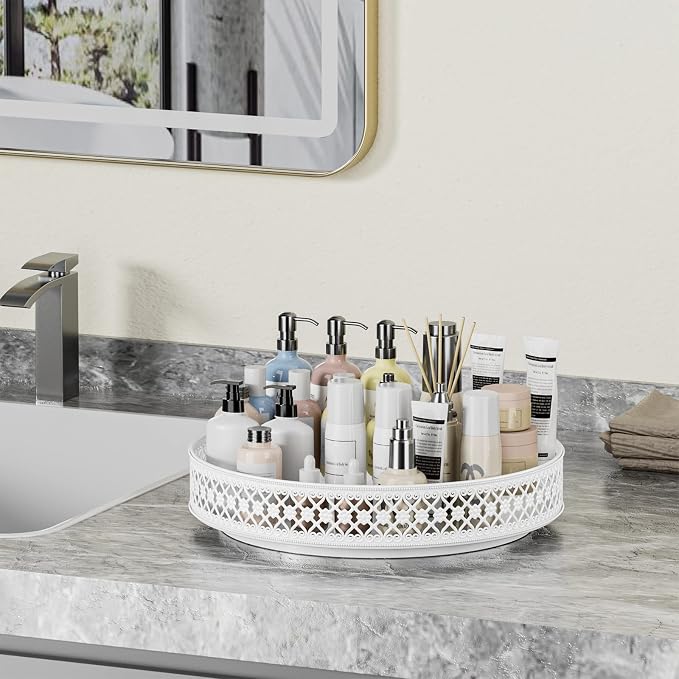 13 inch Lazy Susan Turntable - Metal Spice Organizer for Cabinet Table Top | 360° Smooth Rotating Tray White Lazy Susan with Rim for Dining Table, Pantry, Countertop, Kitchen, Bathroom Vanity Storage - Image 9
