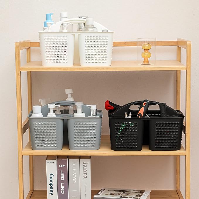 Plastic Portable Shower Caddy Basket with Handle, 3 Compartments, Grey | Storage Organizer with Drain Holes, Sturdy and Durable For Bathroom, Kitchen, College Dorm, Sink, Camping - Image 6