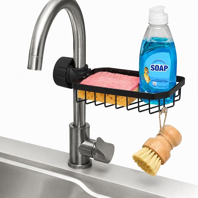 Kitchen Sink Sponge Holder over Faucet Caddy Organizer for Round Faucet by Seltomer