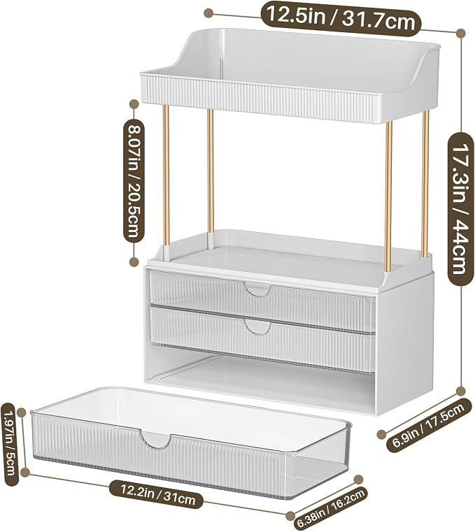2 Sets 5 Tier Acrylic Makeup & Bathroom Vanity Organizer | 2 Set Clear, 3 drawers 2 open shelves, dustproof, wipe clean, for large skincare, perfumes, lipsticks, dresser, counter - Image 7