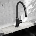 Silicone Faucet Mat for Kitchen Sink – Gen 2 Splash Guard with Upgraded Outlet & Slope – 18” x 5.1” Water Catcher & Sink Sponge Holder for Kitchen and Bathroom (Beige) by Meiliweser