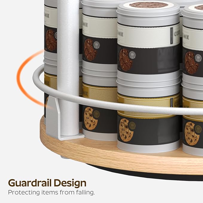 Lazy Susan Organizer, Rotating Spice Rack, 2 Tier Spice Turntable Organizer, Industrial Turntable Spice Holder, for Kitchen Countertop, Compact and Versatile, White and Natural SR22WN - Image 8