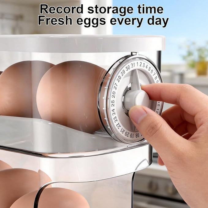 Auto Rolling Egg Holder for Fridge, Egg Dispenser/Organizer/Storage/Container with Lid & Date Timer for Refrigerator, Sturdy and Durable Space-Saving Egg Tray for 12 Large Eggs - Image 6