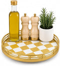 9-Inch Gold Lazy Susan Spice Organizer with Guard Rail | Smooth rotating oak tray with walnut finish for dining tables, kitchen counters, pantries and cabinet storage. by AMH