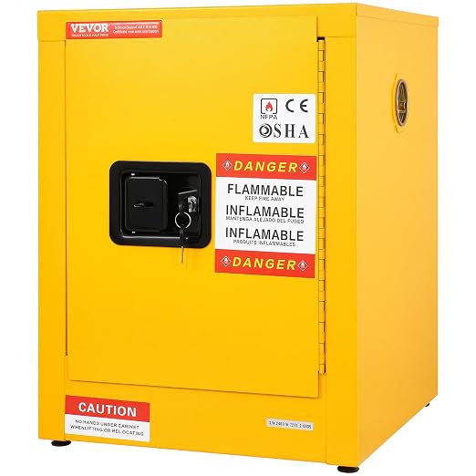VEVOR Flammable Cabinet 17" x 17" x 22", 12 GalCold-Rolled Steel Flammable Liquid Storage Cabinet, Explosion Proof with 1 Adjustable Shelf 1 Door for Commercial Industrial Use, Yellow - Image 11
