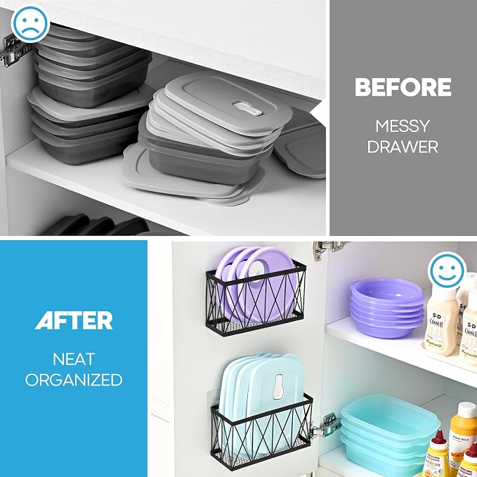 3 Pack Cabinet Organizer - Adhesive Lid Organizer Slim Space Wall Mounted Inside Cabinet Door Storage for Kitchen, Bathroom, Pantry, Under Sink - Image 4