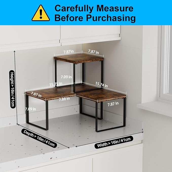 Golener Countertop Shelf, Kitchen Counter Organizer, Adjustable, Stackable | Kitchen Countertop Organizer, Spice Rack, 2-Tier Countertop Shelves, Corner Desk Shelf, Corner Counter Shelf, Rustic Brown - Image 2